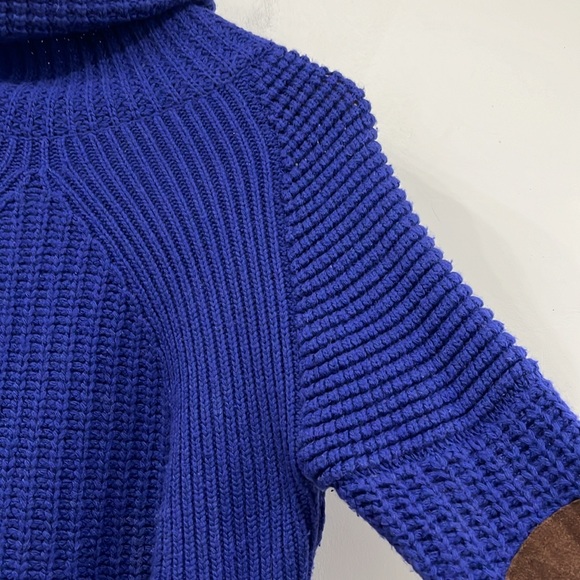 Autumn Cashmere Turtle Neck Pullover Sweater in Cobalt blue Leather elbow M - Picture 9 of 15